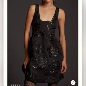 Anthropologie Maeve Jacquard Floral Black Mini Dress size 14